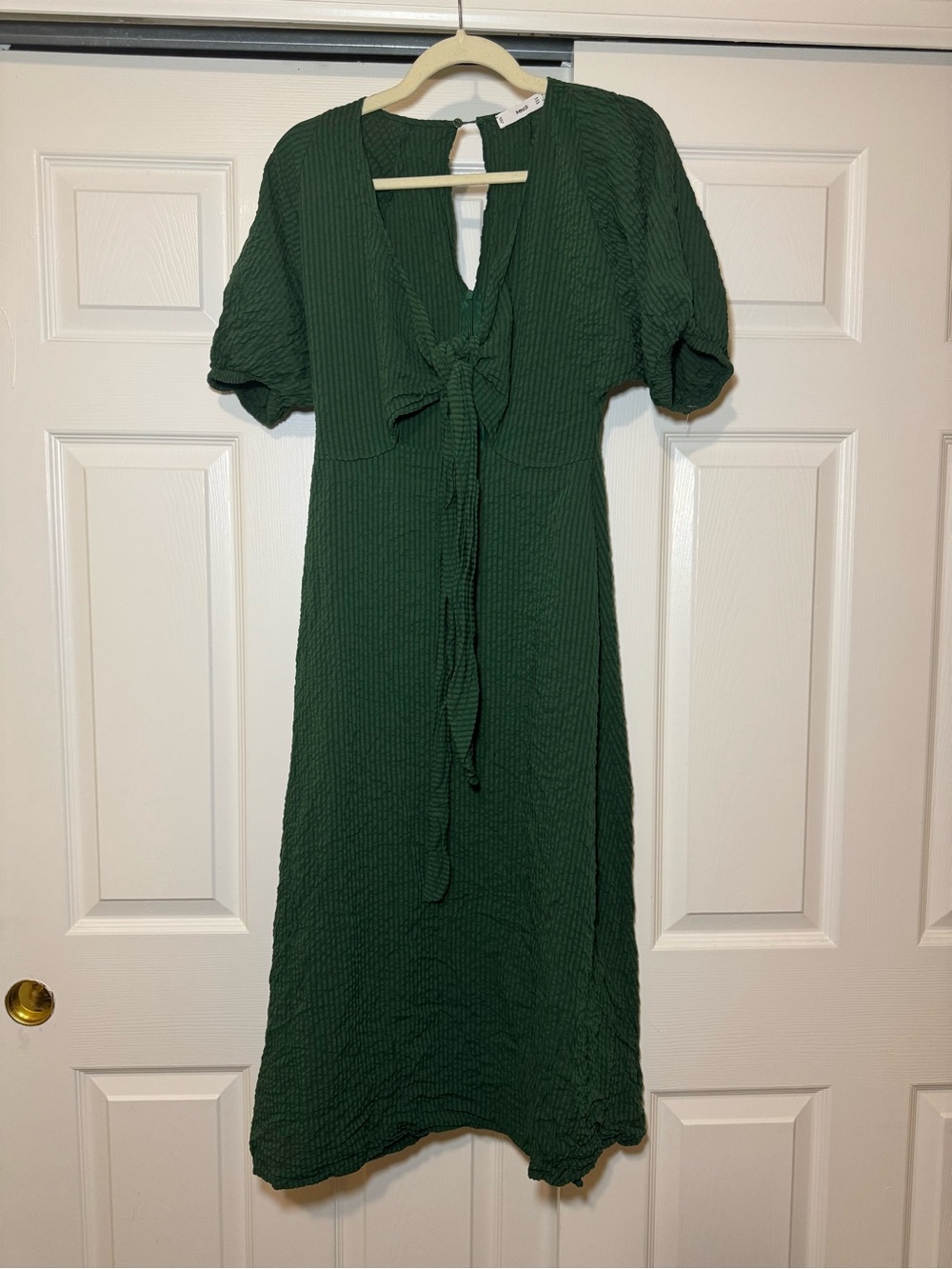 Mango Women's Forest Green Tie-Front Midi Dress